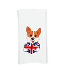 Corgi Holding a Union Jack Heart Flour Sack Kitchen Towel with Hanging Loop Funny Cute British Flag Dog Dish Cloth Housewarming Hostess Gift