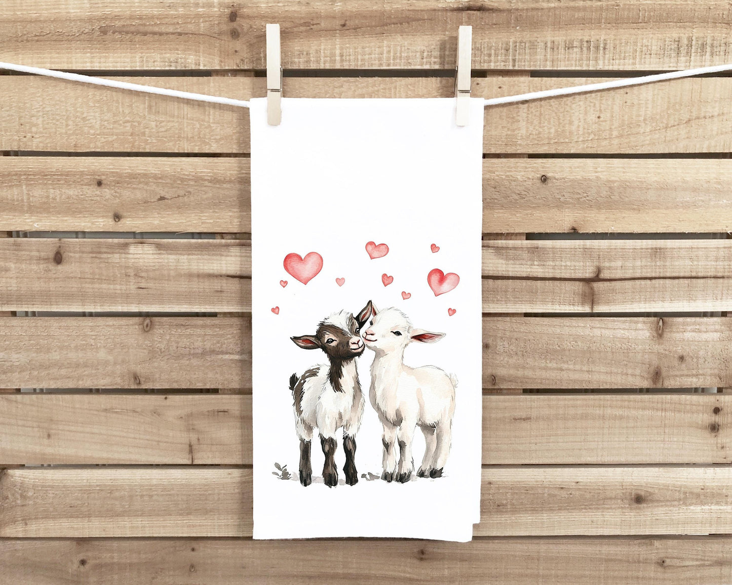 Goat Couple Tea Towel, 27x27 Cotton Flour Sack Hand Towel, Valentine's Day Birthday Mother's Day Christmas Gift Idea for Goat Lovers