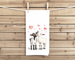 Goat Couple Tea Towel, 27x27 Cotton Flour Sack Hand Towel, Valentine's Day Birthday Mother's Day Christmas Gift Idea for Goat Lovers