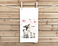 Goat Couple Tea Towel, 27x27 Cotton Flour Sack Hand Towel, Valentine's Day Birthday Mother's Day Christmas Gift Idea for Goat Lovers