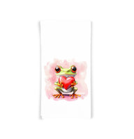 Frog Holding a Heart Flour Sack Tea Towel Valentine's Day Birthday Mother's Day Christmas Gift Idea for Frog Lover