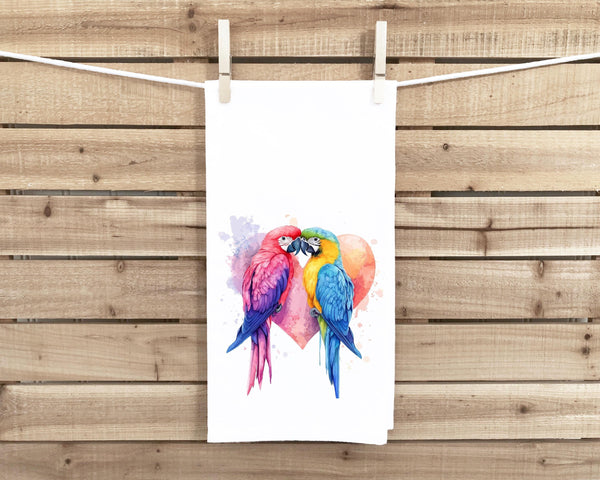Two Parrots Flour Sack Tea Towel Valentine's Day Birthday Mother's Day Christmas Gift Idea for Parrot Lovers