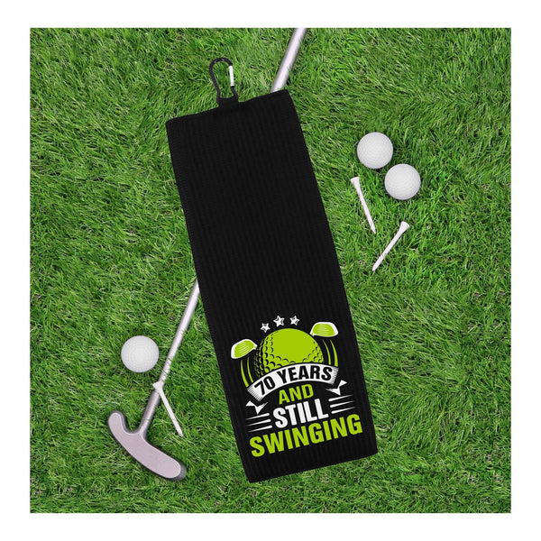 70 Years and Still Swinging Tri-fold Golf Towel with Clip 100% Microfiber Black Waffle Weave Gift Idea for Golfer Men for 70th Birthday