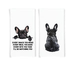 Black French Bulldog Set of 2 Flour Sack Kitchen Towels Funny Frenchie Dog Birthday Christmas Housewarming Gift Idea for Women Men