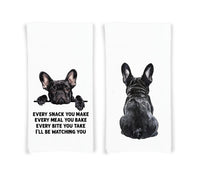 Black French Bulldog Set of 2 Flour Sack Kitchen Towels Funny Frenchie Dog Birthday Christmas Housewarming Gift Idea for Women Men