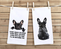 Black French Bulldog Set of 2 Flour Sack Kitchen Towels Funny Frenchie Dog Birthday Christmas Housewarming Gift Idea for Women Men
