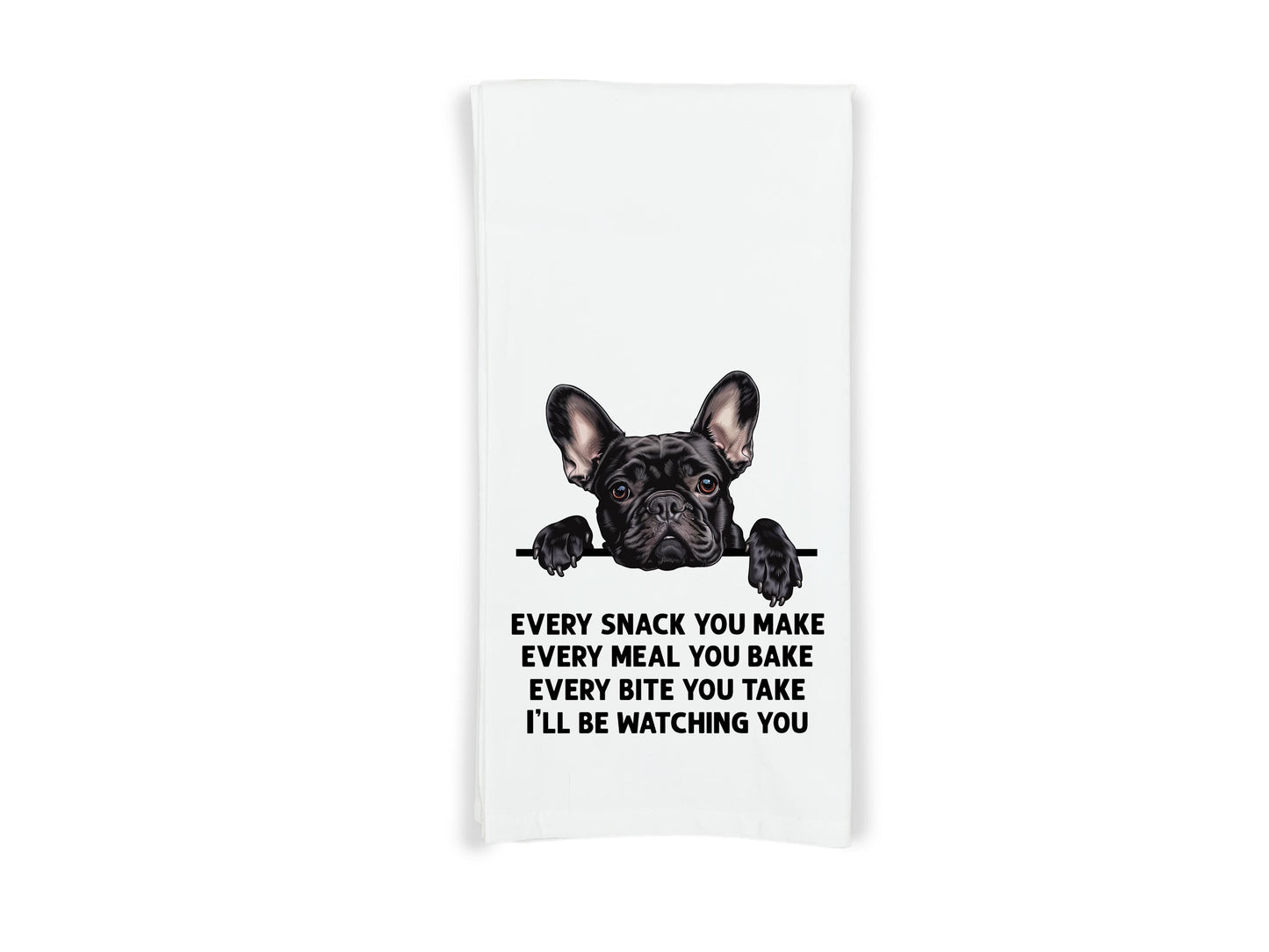 Black French Bulldog Set of 2 Flour Sack Kitchen Towels Funny Frenchie Dog Birthday Christmas Housewarming Gift Idea for Women Men