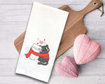 Two Cats Scarf Hearts Valentine Flour Sack Kitchen Towel Funny Cute Red White Kitty Love Hand Tea Valentines Day Decor Dish Towels Gift Idea