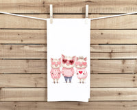 Three Pigs Wearing Heart Shaped Sunglasses Flour Sack Cotton Tea Towel Valentine's Day Birthday Mother's Day Christmas Pig Lover Gift Idea