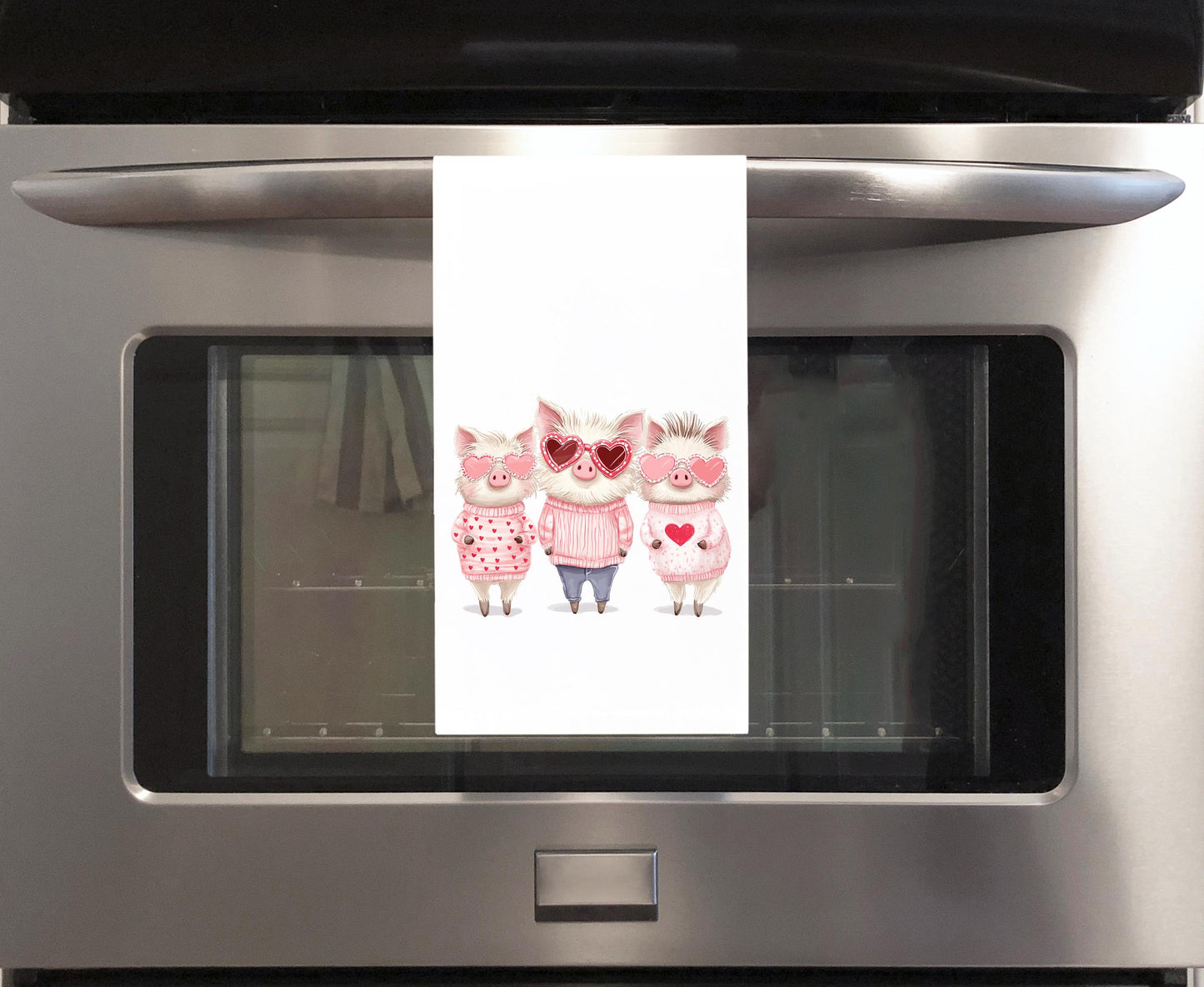 Three Pigs Wearing Heart Shaped Sunglasses Flour Sack Cotton Tea Towel Valentine's Day Birthday Mother's Day Christmas Pig Lover Gift Idea