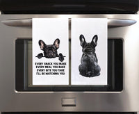 Black French Bulldog Set of 2 Flour Sack Kitchen Towels Funny Frenchie Dog Birthday Christmas Housewarming Gift Idea for Women Men