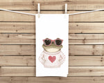Frog Wearing Sunglasses and Sweater with Heart Flour Sack Tea Towel Valentine's Day Birthday Mother's Day Christmas Gift Idea for Frog Lover