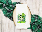 Lucky Smiley Face St. Patrick's Day Tea Towel Cute Flour Sack Dish Saint Patricks Bathroom or Kitchen Decor Decorative Hand Towel