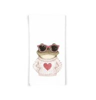 Frog Wearing Sunglasses and Sweater with Heart Flour Sack Tea Towel Valentine's Day Birthday Mother's Day Christmas Gift Idea for Frog Lover