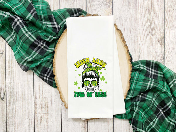 Irish Lass Full of Sass St. Patrick's Day Tea Towel Cute Flour Sack Dish Saint Patricks Bathroom or Kitchen Decor Decorative Hand Towel