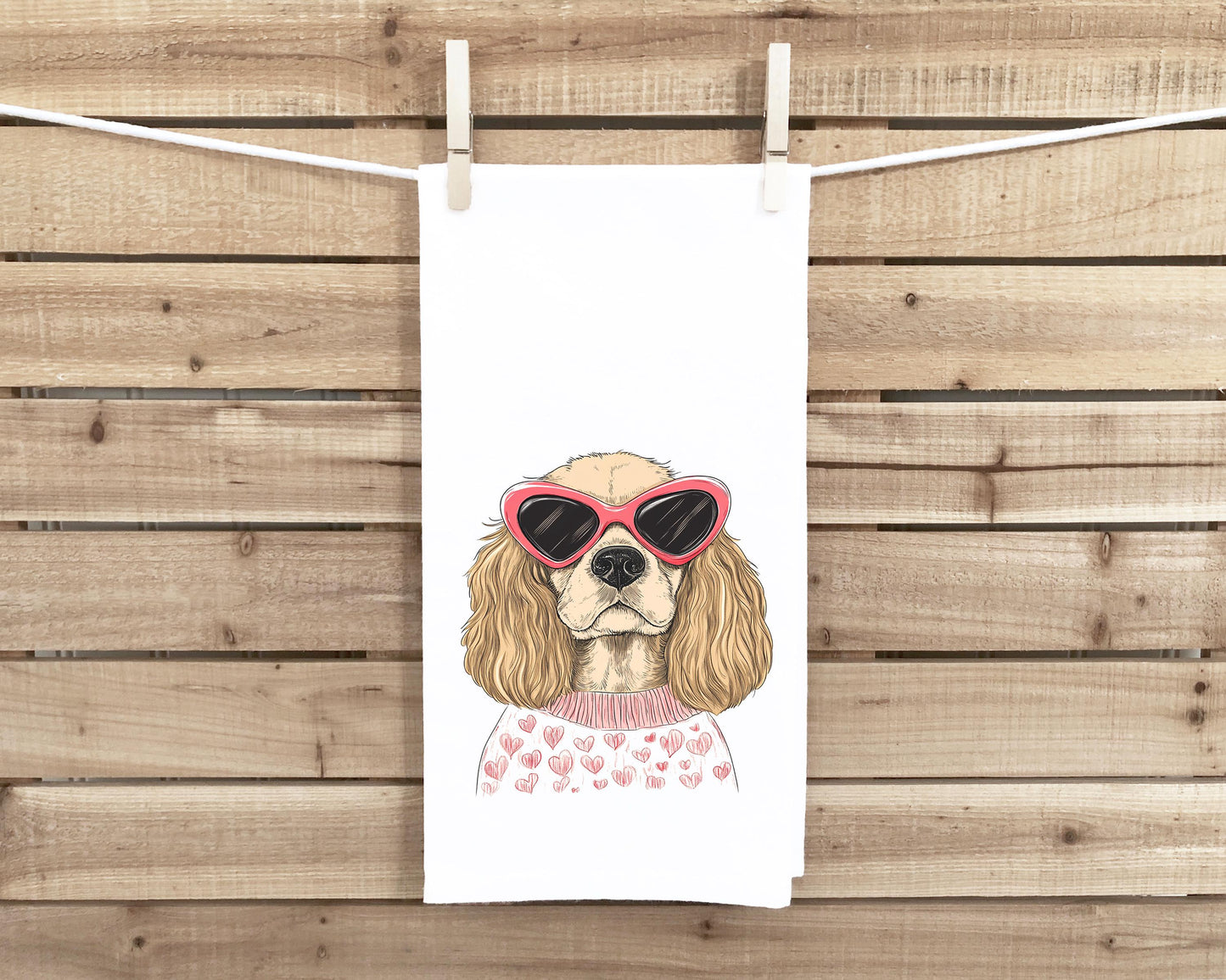 Cocker Spaniel Wearing Sunglasses Flour Sack Tea Towel Valentine's Day Birthday Mother's Day Christmas Gift for  Dog Lover