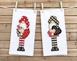 Set of 2 Valentine's Day Gnome Tea Towels Cute Red Black Flour Sack Dish Valentines Bathroom or Kitchen Decor Decorative Hand Towel