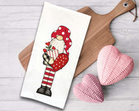 Set of 2 Valentine's Day Gnome Tea Towels Cute Red Black Flour Sack Dish Valentines Bathroom or Kitchen Decor Decorative Hand Towel