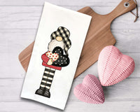 Set of 2 Valentine's Day Gnome Tea Towels Cute Red Black Flour Sack Dish Valentines Bathroom or Kitchen Decor Decorative Hand Towel