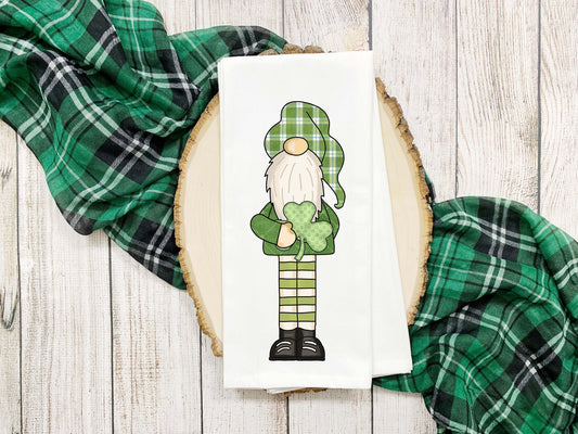 St. Patrick's Day Gnome Tea Towel Cute Flour Sack Dish Saint Patricks Bathroom or Kitchen Decor Decorative Hand Towel