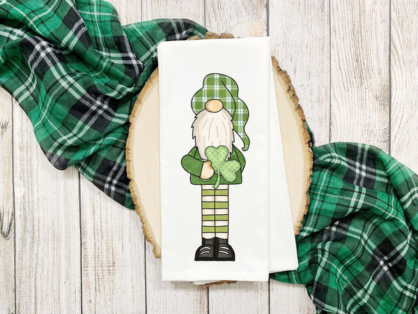 St. Patrick's Day Gnome Tea Towel Cute Flour Sack Dish Saint Patricks Bathroom or Kitchen Decor Decorative Hand Towel