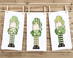 Set of 3 St. Patrick's Day Gnome Tea Towels Cute Flour Sack Dish Saint Patricks Bathroom or Kitchen Decor Decorative Hand Towel