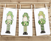 Set of 3 St. Patrick's Day Gnome Tea Towels Cute Flour Sack Dish Saint Patricks Bathroom or Kitchen Decor Decorative Hand Towel