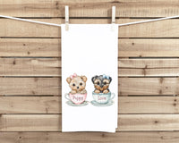 Yorkie Teacup Puppy Love Flour Sack Tea Towel, Valentine's Day Birthday Mother's Day Christmas Gift Idea for Yorkshire Terrier Lover