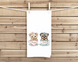 Yorkie Teacup Puppy Love Flour Sack Tea Towel, Valentine's Day Birthday Mother's Day Christmas Gift Idea for Yorkshire Terrier Lover