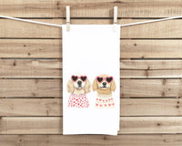 Golden Retrievers Wearing Heart Shaped Sunglasses Flour Sack Tea Towel Valentine's Day Birthday Mother's Day Christmas Gift for Golden Lover