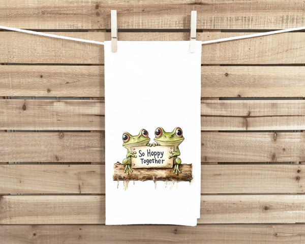So Hoppy Together Frog Tea Towel, 27x27 Flour Sack Hand Towel, Valentine's Day Birthday Mother's Day Christmas Gift Idea for Frog Lovers