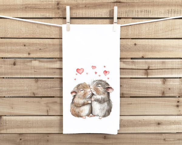 Guinea Pig Tea Towel, 27x27 Flour Sack Hand Towel, Valentine's Day Birthday Mother's Day Christmas Gift Idea for Cavy Lovers