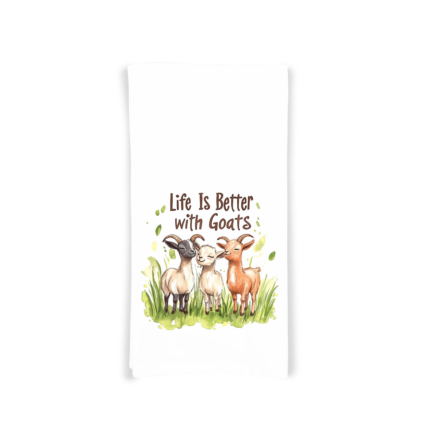 Life Is Better with Goats Tea Towel, 27x27 Flour Sack Hand Towel, Valentine's Day Birthday Mother's Day Christmas Gift Idea for Goat Lover