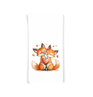 Fox Couple Tea Towel, 27x27 Flour Sack Hand Towel, Valentine's Day Birthday Mother's Day Christmas Gift Idea for Fox Lovers