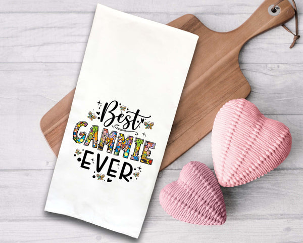 Best Gammie Ever Tea Towel Cute Colorful Hand Flour Sack Dish Towel Valentine's Birthday Mothers Day Gift Idea for Grandma Women