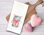 Mouse Holding A Present Tea Towel Cute Pink Gray Hand Flour Sack Dish Towels Valentine's Day Birthday Mother's Day Gift Idea for Women