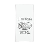Let the Gouda Times Roll Flour Sack Kitchen Towel with Hanging Loop Funny Tea Towel Housewarming Hostess Mothers Day Cheese Lover Gift