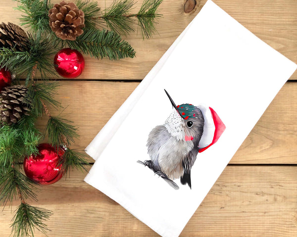 Hummingbird Christmas Tea Towel Cute Flour Sack Kitchen Towel Christmas Home Decor Decorations for Bird Lover