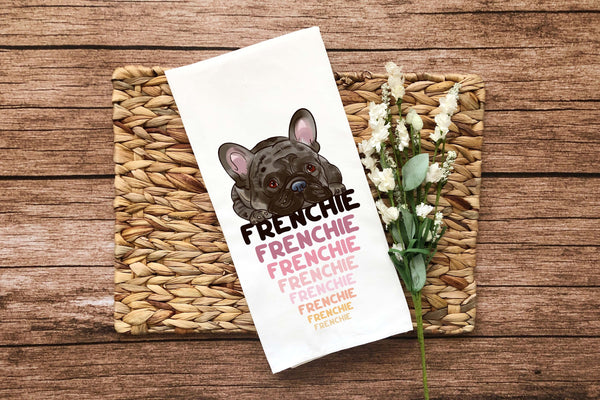 Frenchie Flour Sack Kitchen Towel Pink Black French Bulldog Dish Housewarming Hostess Birthday Christmas Gift for Women Men Mom Dog Lovers