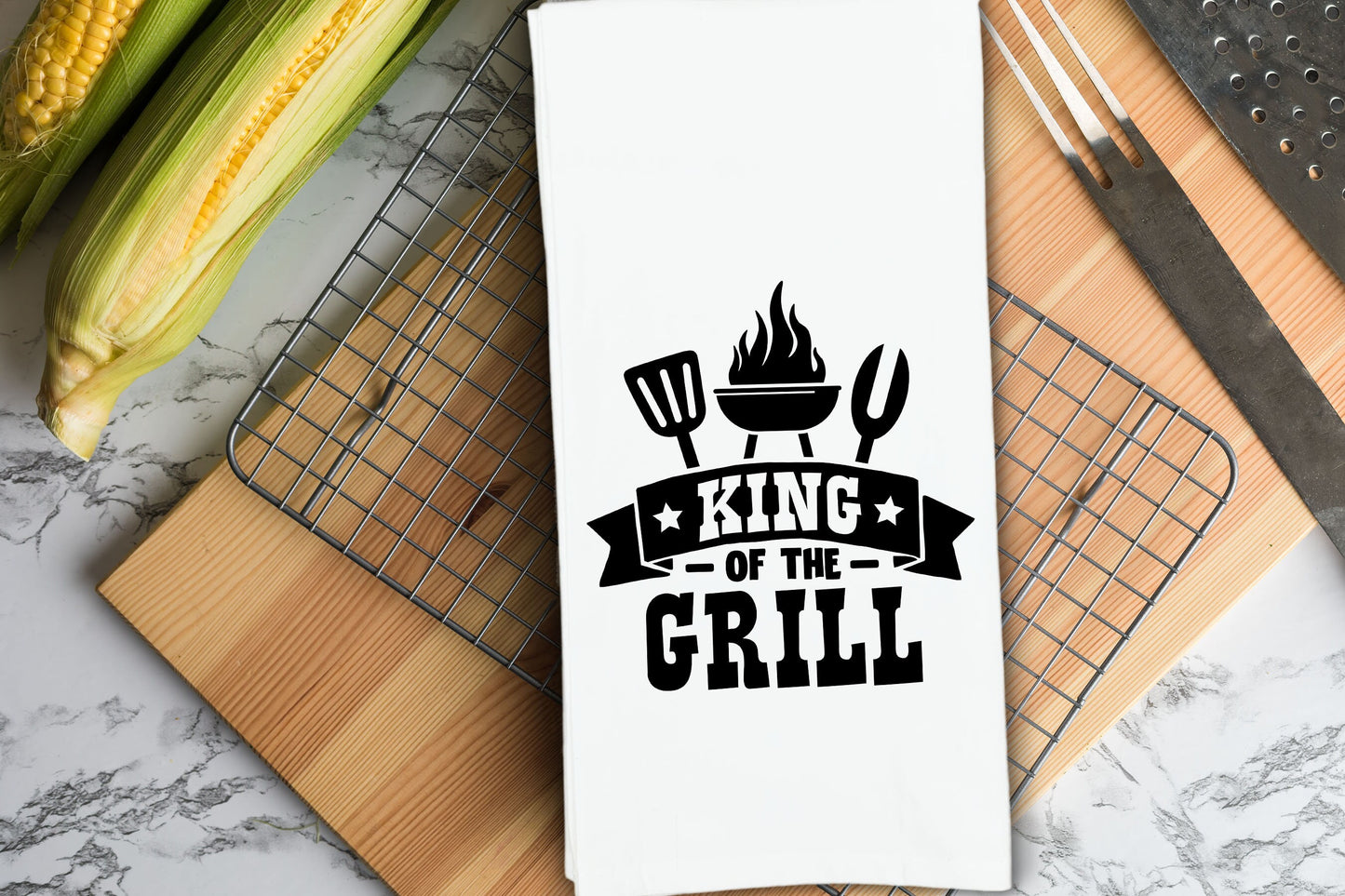 King of the Grill Hand Towel BBQ Grill Cook Grilling Barbecue Birthday Father's Day Christmas Gift for Men Dad Grandfather Him