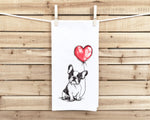 French Bulldog with Heart Balloon Flour Sack Kitchen Towel Frenchie Housewarming Birthday Christmas Valentine's Mother's Day Gift Idea