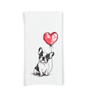French Bulldog with Heart Balloon Flour Sack Kitchen Towel Frenchie Housewarming Birthday Christmas Valentine's Mother's Day Gift Idea