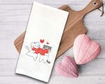 Two Cars Holding Hearts Valentine Flour Sack Kitchen Towel Funny Cute Red White Kitty Love Hand Tea Valentines Day Decor Dish Towels Gift