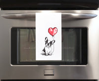 French Bulldog with Heart Balloon Flour Sack Kitchen Towel Frenchie Housewarming Birthday Christmas Valentine's Mother's Day Gift Idea