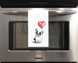 French Bulldog with Heart Balloon Flour Sack Kitchen Towel Frenchie Housewarming Birthday Christmas Valentine's Mother's Day Gift Idea