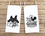 Farm Fresh Eggs and Rise and Shine Mother Cluckers Set of 2 Funny Farmhouse Kitchen Tea Towels Home Decor Housewarming Gift Idea for Women