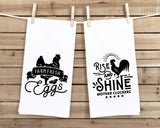 Farm Fresh Eggs and Rise and Shine Mother Cluckers Set of 2 Funny Farmhouse Kitchen Tea Towels Home Decor Housewarming Gift Idea for Women