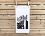 American Gothic Cats Parody Flour Sack Kitchen Towel with Hanging Loop Funny Cute Dish Cloth Housewarming Hostess Mothers Day Cat Lover Gift