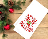 Sweet But a Little Twisted Tea Towel Cute Candy Cane Red White Green Funny Flour Sack Kitchen Towel Home Decor Decorations for Women Men