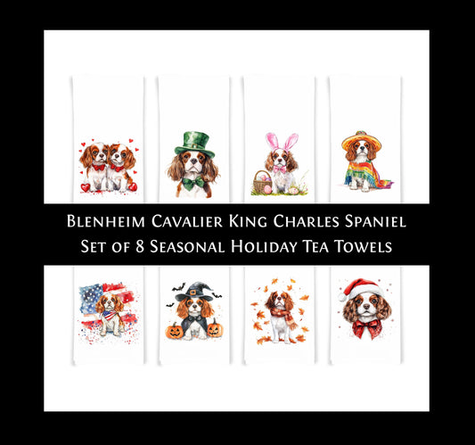 Cavalier King Charles Spaniel Holiday Towel Set of 8 Valentine St Patrick Cinco de Mayo Easter 4th of July Halloween Thanksgiving Christmas